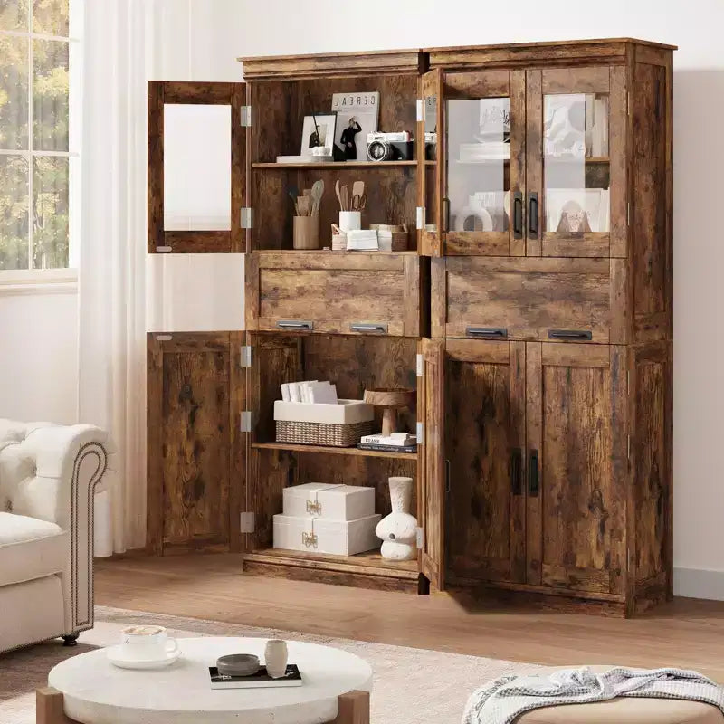 Mobiletto indipendente per bagno da 170 cm con 4 ante, cassetto in vetro e ripiani regolabili