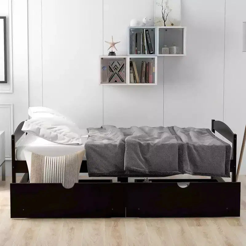 FAMYYT Twin Size Wood Platform Bed?With 2 Drawers, Easy Assembly