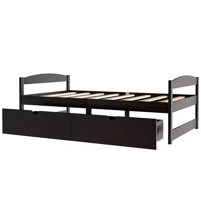 Letto a piattaforma in legno per letto singolo con 2 cassetti portaoggetti