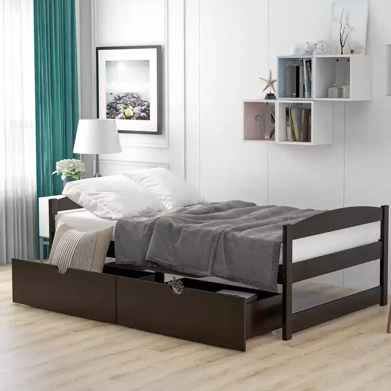 Letto a piattaforma in legno per letto singolo con 2 cassetti portaoggetti