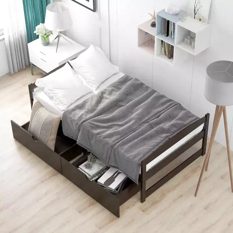 Letto a piattaforma in legno per letto singolo con 2 cassetti portaoggetti