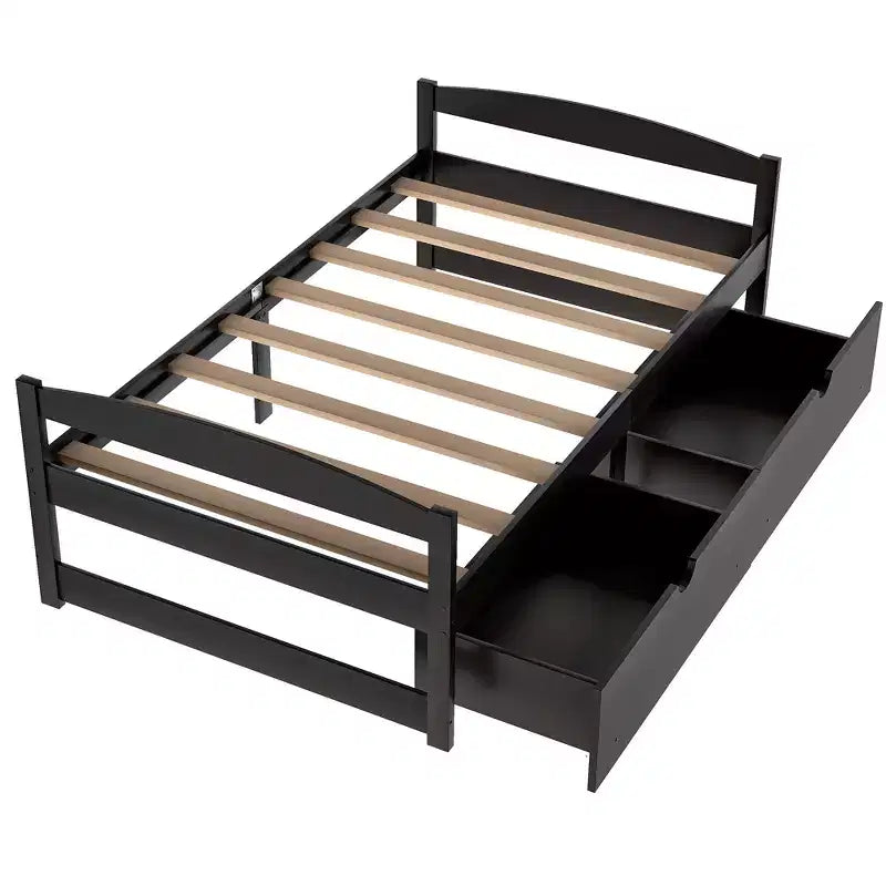 Letto a piattaforma in legno per letto singolo con 2 cassetti portaoggetti