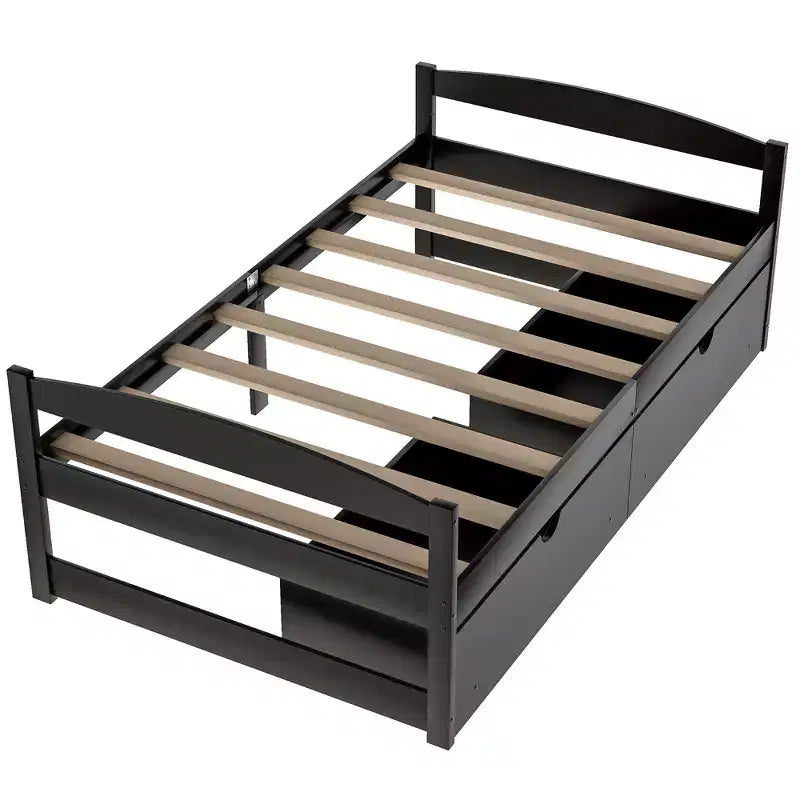 Letto a piattaforma in legno per letto singolo con 2 cassetti portaoggetti