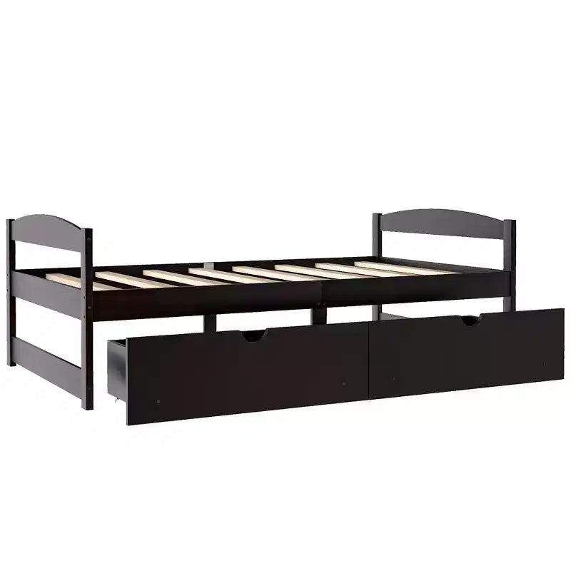 Letto a piattaforma in legno per letto singolo con 2 cassetti portaoggetti