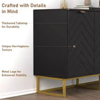 Set di 2 Madie/Credenze Moderne con Ante a Spina di Pesce e Scaffali