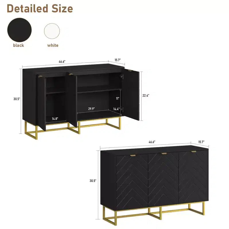 Set di 2 Madie/Credenze Moderne con Ante a Spina di Pesce e Scaffali