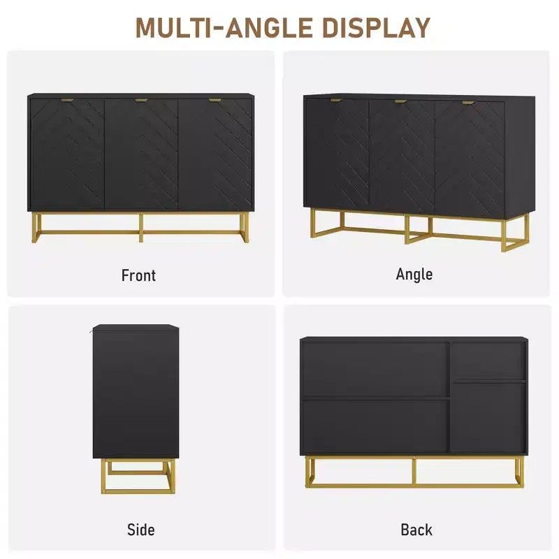 Set di 2 Madie/Credenze Moderne con Ante a Spina di Pesce e Scaffali