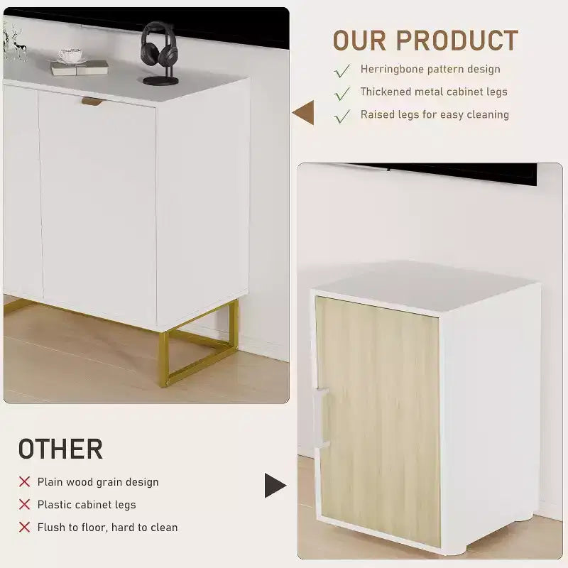 Set di 2 Madie/Credenze Moderne con Ante a Spina di Pesce e Scaffali