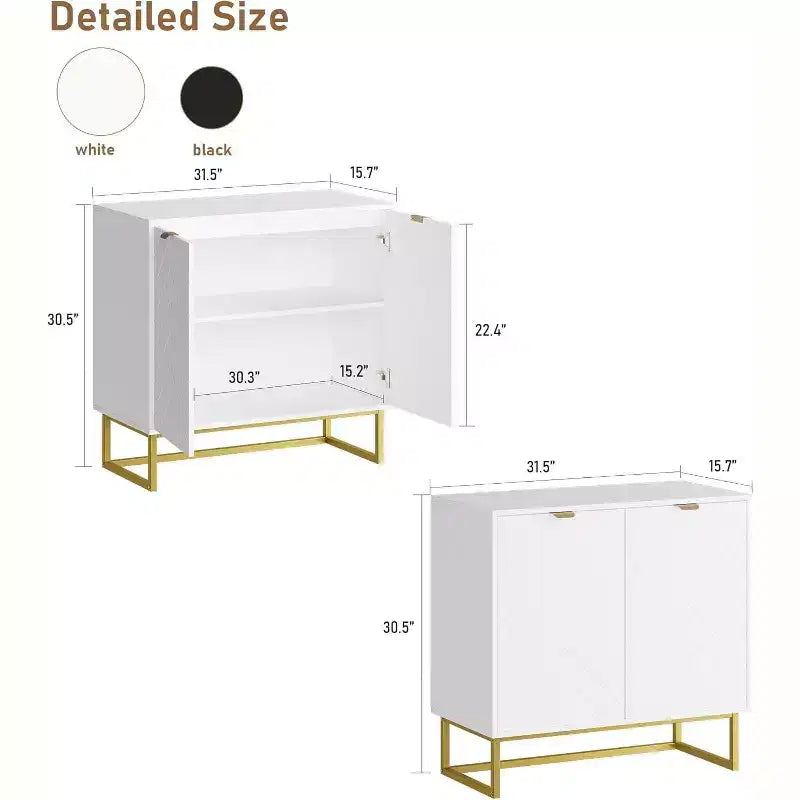 Set di 2 Madie/Credenze Moderne con Ante a Spina di Pesce e Scaffali