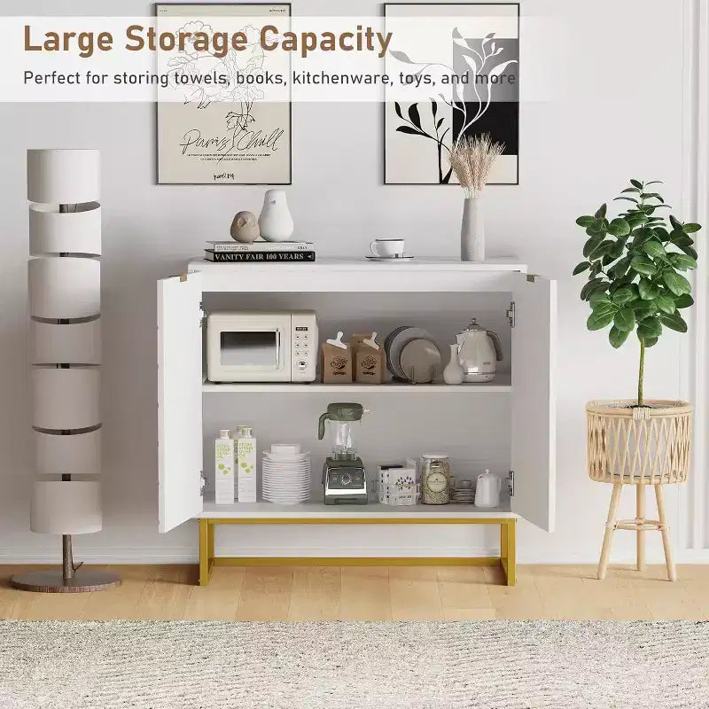 Set di 2 Madie/Credenze Moderne con Ante a Spina di Pesce e Scaffali