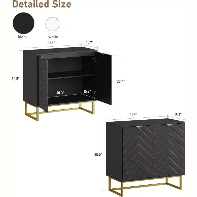Set di 2 Madie/Credenze Moderne con Ante a Spina di Pesce e Scaffali