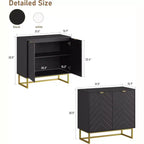 Set di 2 Madie/Credenze Moderne con Ante a Spina di Pesce e Scaffali