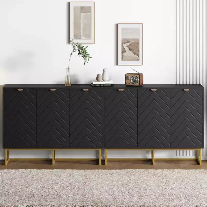 Set di 2 Madie/Credenze Moderne con Ante a Spina di Pesce e Scaffali