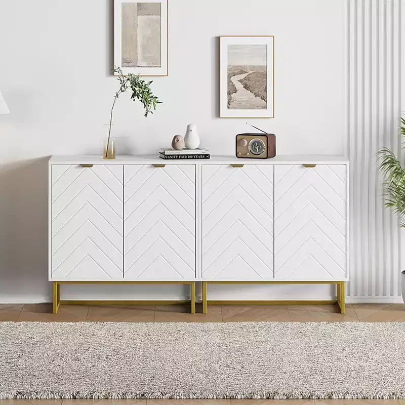 Set di 2 Madie/Credenze Moderne con Ante a Spina di Pesce e Scaffali