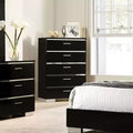 Shorehaven 5 Drawer Chest Black - miBasics: Modern Vertical Dresser, Glossy Finish, Wood Frame, Metal Glides, Anti-Tip Hardware