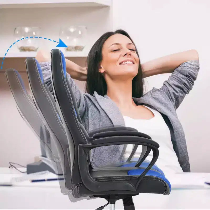 Sedia ergonomica da ufficio e da gaming con supporto lombare, in pelle PU, altezza regolabile