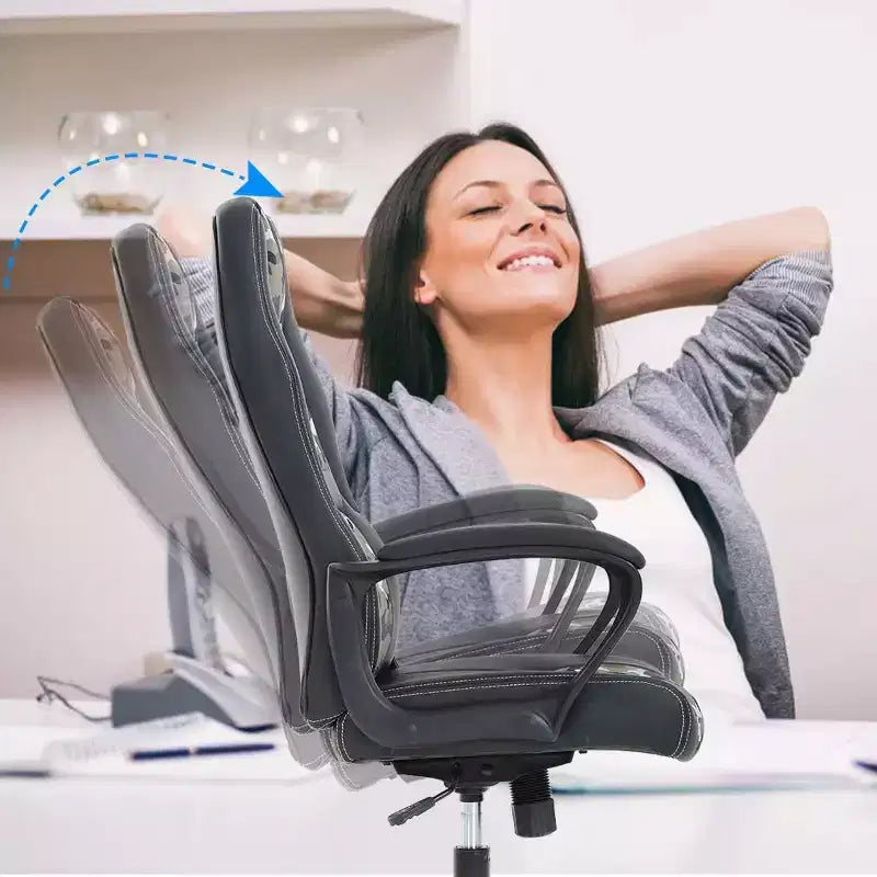 Sedia ergonomica da ufficio e da gaming con supporto lombare, in pelle PU, altezza regolabile