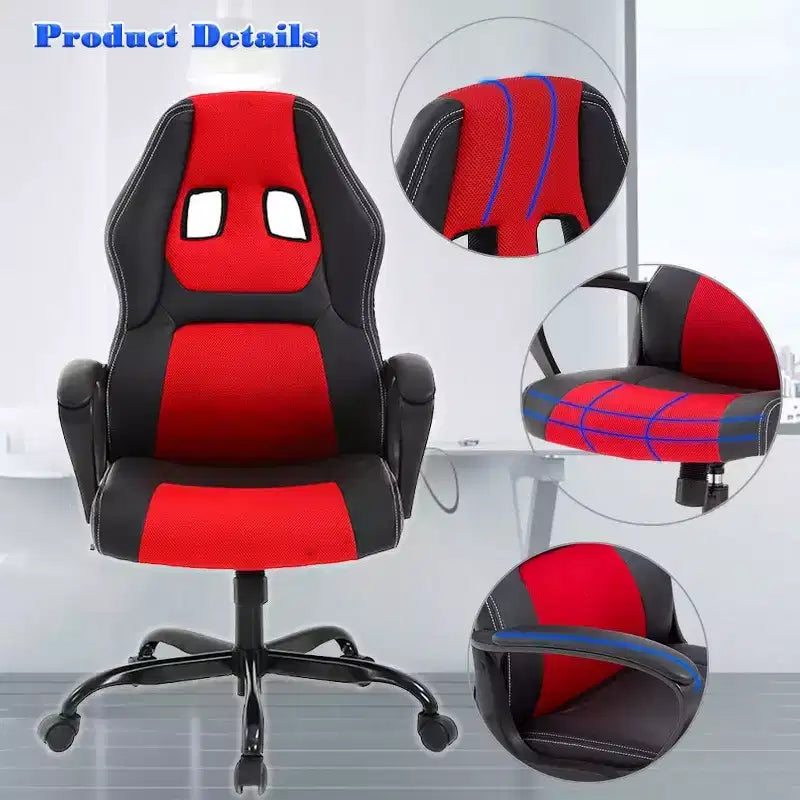 Sedia ergonomica da ufficio e da gaming con supporto lombare, in pelle PU, altezza regolabile