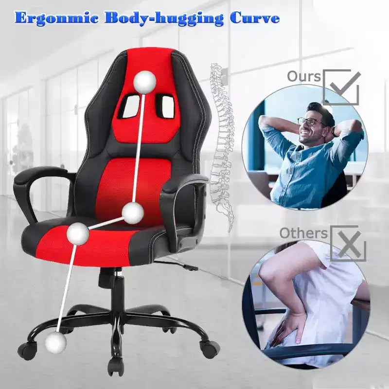 Sedia ergonomica da ufficio e da gaming con supporto lombare, in pelle PU, altezza regolabile