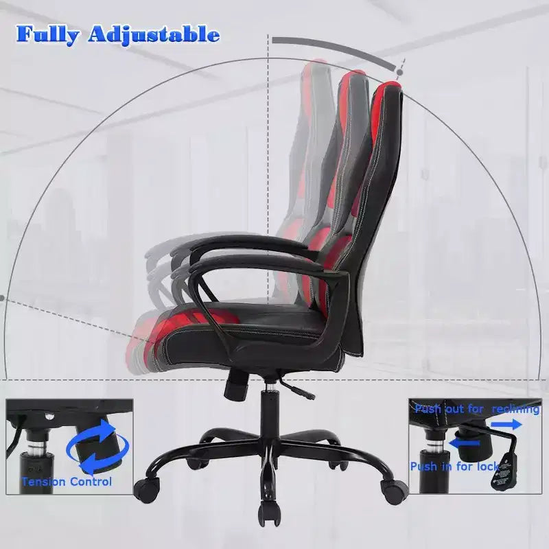 Sedia ergonomica da ufficio e da gaming con supporto lombare, in pelle PU, altezza regolabile