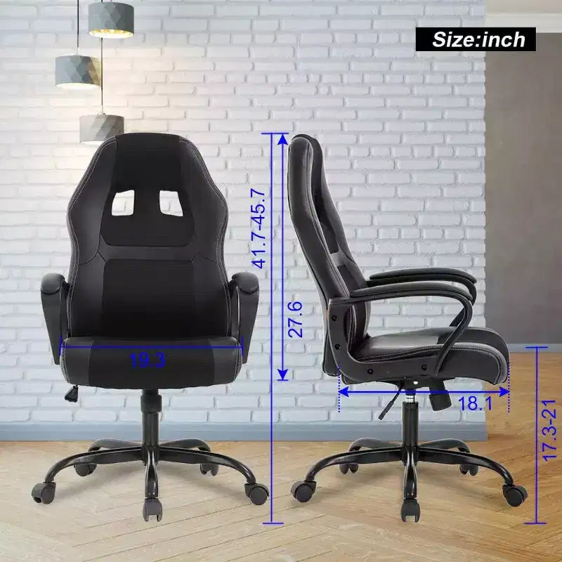 Sedia ergonomica da ufficio e da gaming con supporto lombare, in pelle PU, altezza regolabile