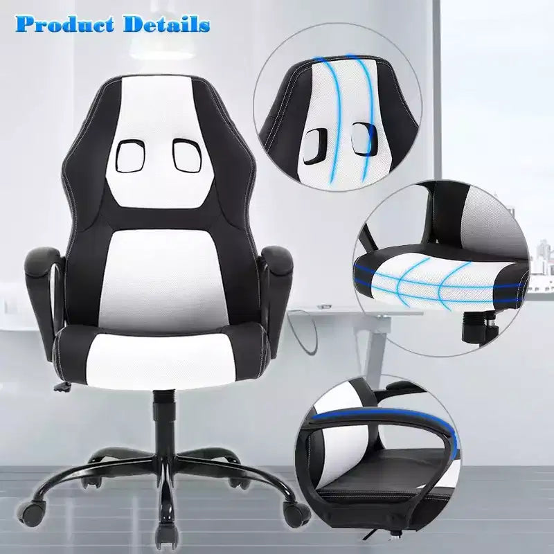 Sedia ergonomica da ufficio e da gaming con supporto lombare, in pelle PU, altezza regolabile