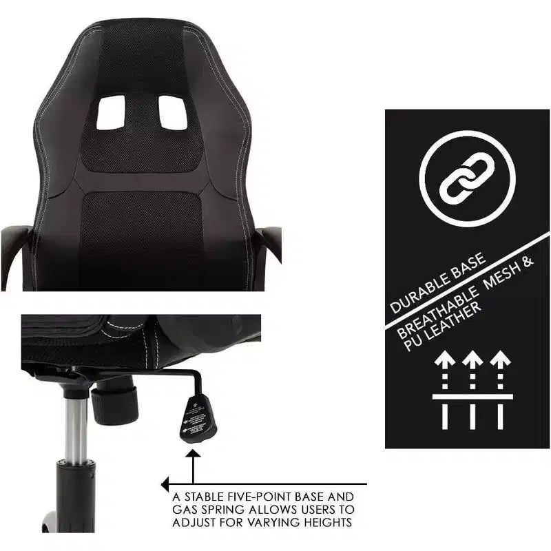 Sedia ergonomica da ufficio e da gaming con supporto lombare, in pelle PU, altezza regolabile