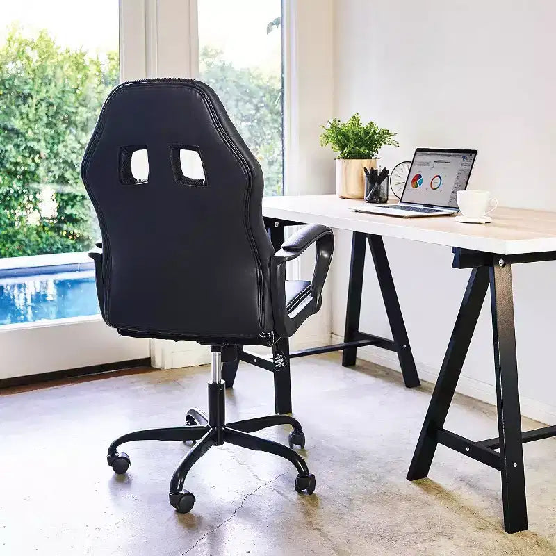 Sedia ergonomica da ufficio e da gaming con supporto lombare, in pelle PU, altezza regolabile