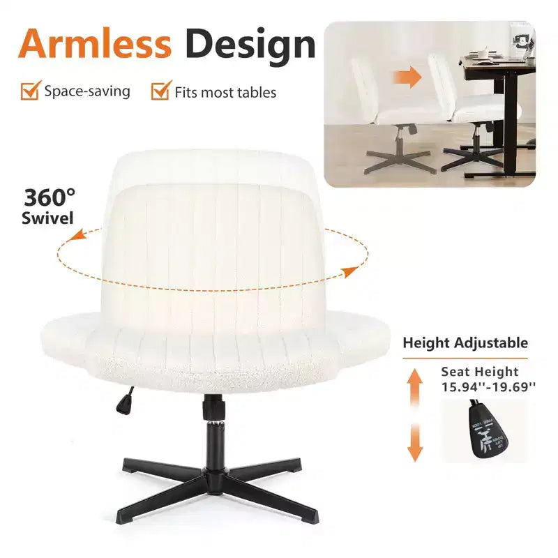 Sedia operativa ergonomica imbottita in boucle – Senza braccioli, regolabile in altezza | Beige