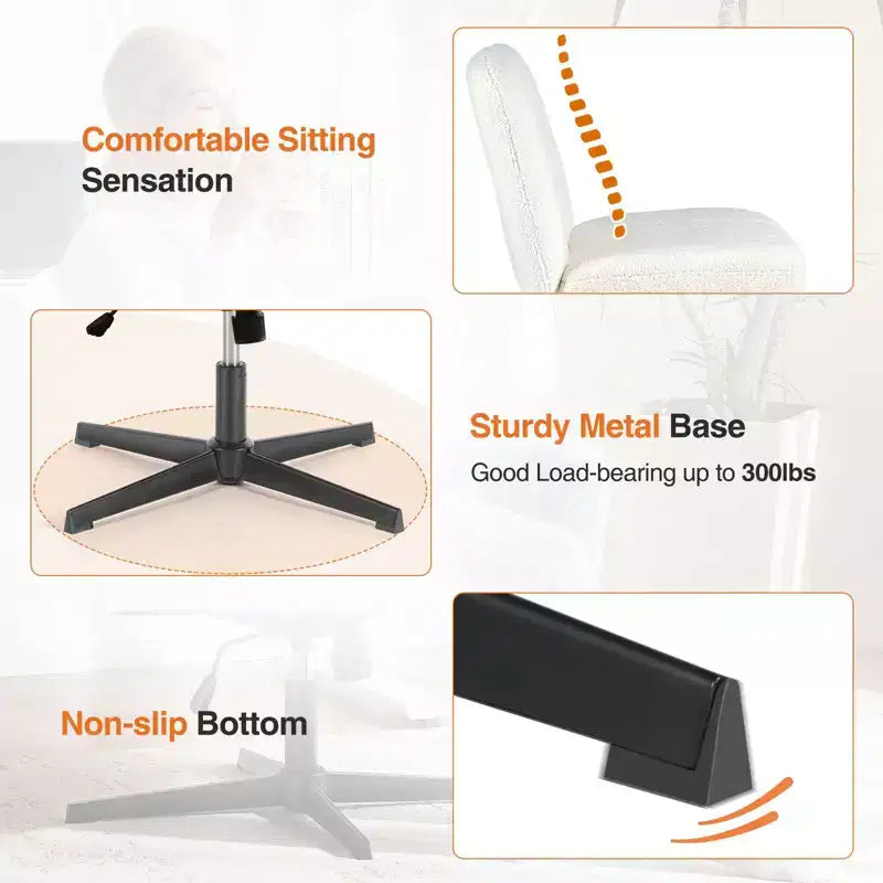 Sedia operativa ergonomica imbottita in boucle – Senza braccioli, regolabile in altezza | Beige