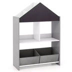 Libreria a Casetta per Bambini con Lavagna e Lavagna Bianca – 4 Scomparti, Grigio/Rosa