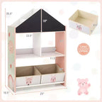 Libreria a Casetta per Bambini con Lavagna e Lavagna Bianca – 4 Scomparti, Grigio/Rosa