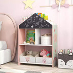 Libreria a Casetta per Bambini con Lavagna e Lavagna Bianca – 4 Scomparti, Grigio/Rosa