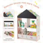 Libreria a Casetta per Bambini con Lavagna e Lavagna Bianca – 4 Scomparti, Grigio/Rosa
