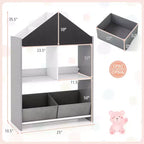 Libreria a Casetta per Bambini con Lavagna e Lavagna Bianca – 4 Scomparti, Grigio/Rosa
