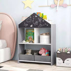 Libreria a Casetta per Bambini con Lavagna e Lavagna Bianca – 4 Scomparti, Grigio/Rosa
