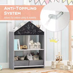 Libreria a Casetta per Bambini con Lavagna e Lavagna Bianca – 4 Scomparti, Grigio/Rosa